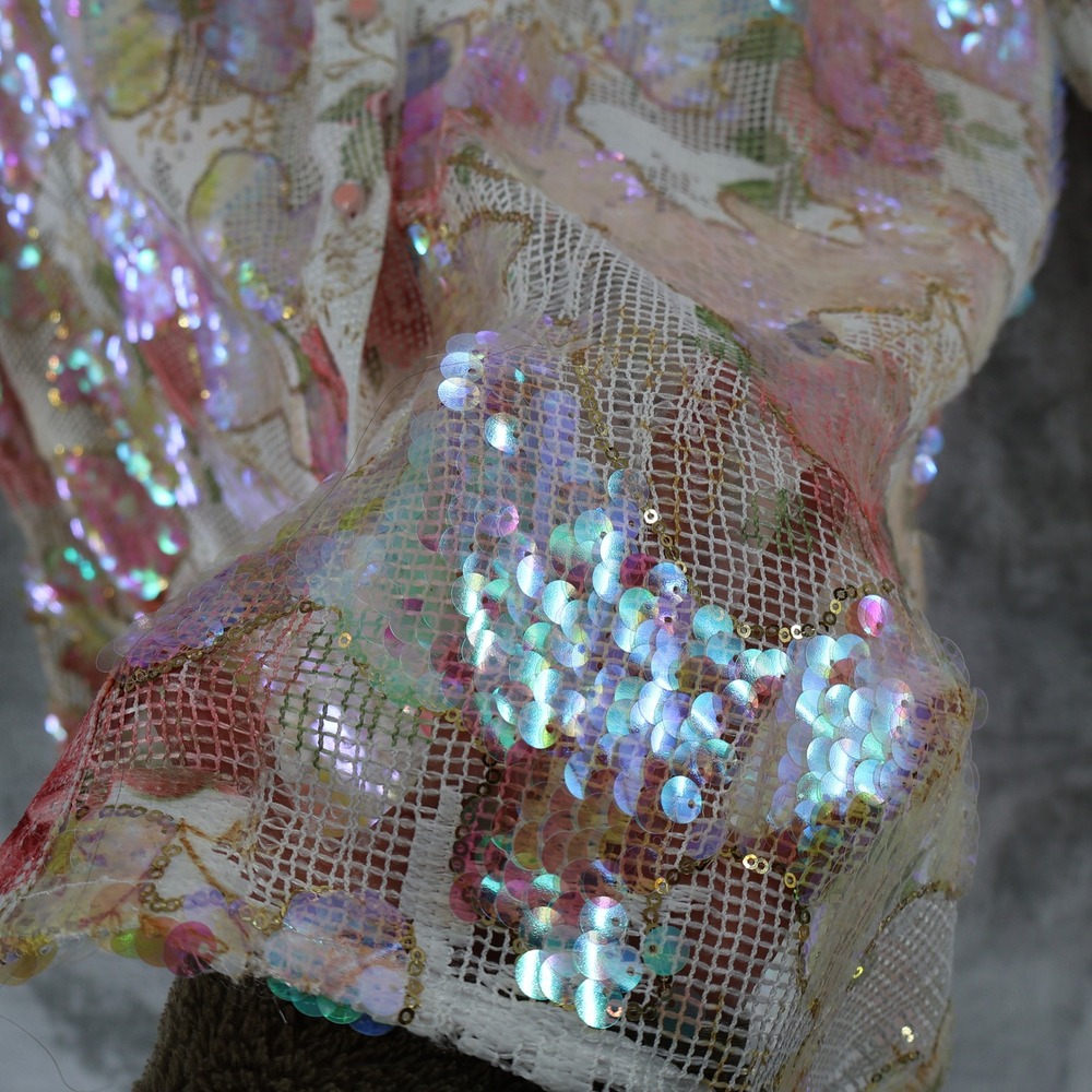 Berek Floral Mesh Sequined Top Womens XL White High-Low Maximalism $199 NWT - Picture 11 of 16